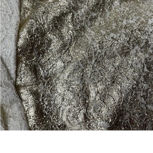 Badgley Mischka Off Shoulder metallic lace gown size 8 - Picture 4 of 14